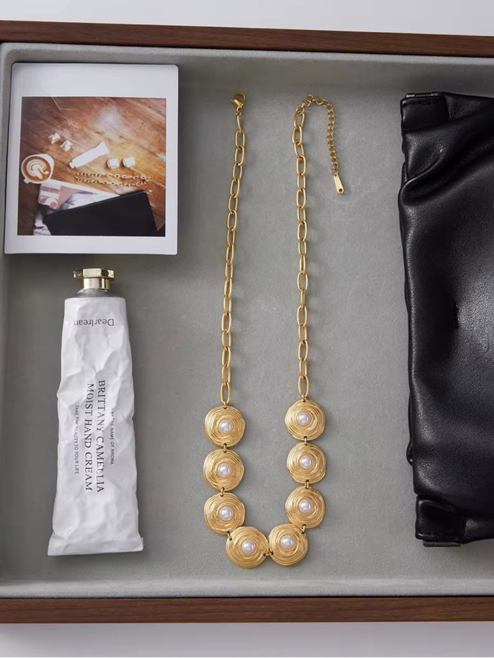 18K Gold Plated Pearl Medallion Statement Necklace - Picture 5 of 8